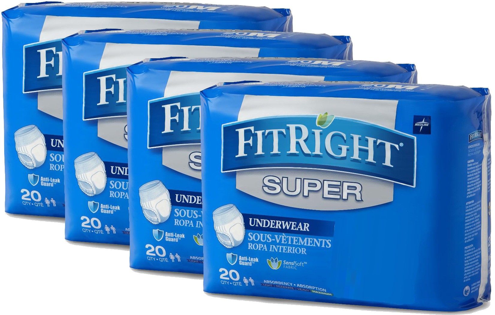 Medline FitRight Ultra Protective Underwear, X-Large, 56 to 68
